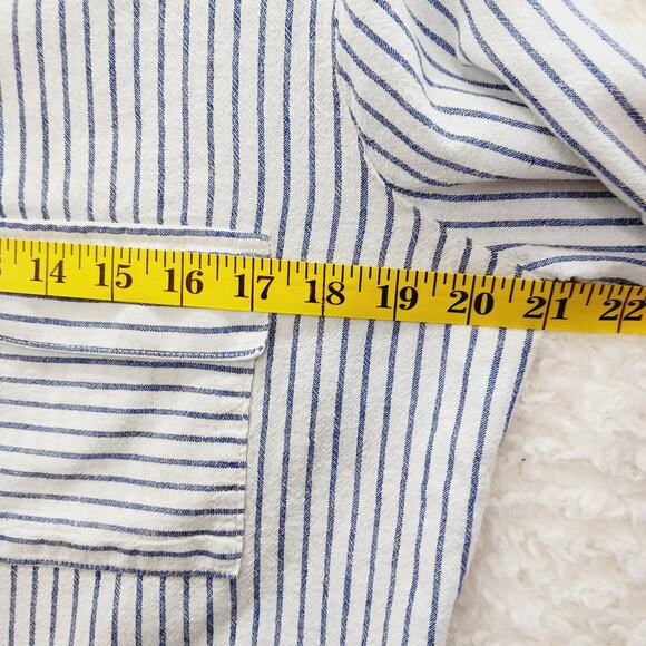 Blouse Size S Navy Linen Button-Up Stripe Preppy Coastal Classic Academia Cruise - Picture 13 of 16